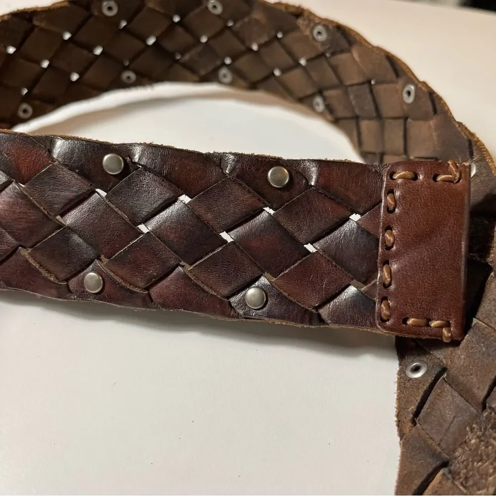 🔴American Eagle Outfitters Braided Distressed Leather Belt with Silver Studs